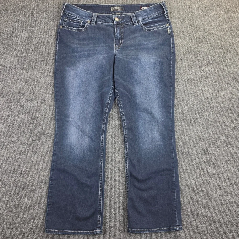 Silver Suki Mid Slim Boot Jeans Women's 18 Dark Wash Denim Super Stretch Blue